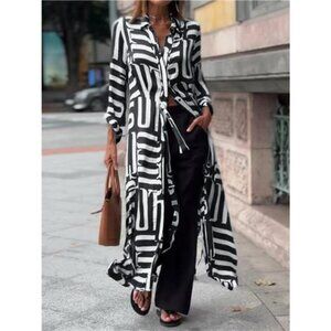 Printed Button Front Longline Shirt